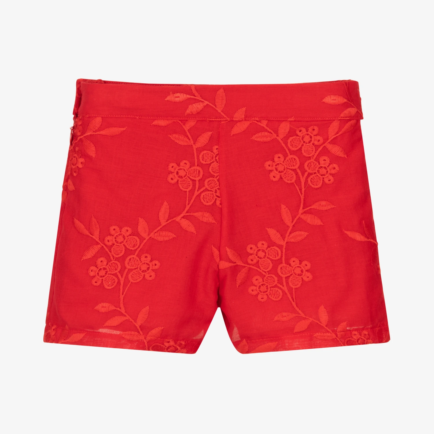 Patachou Girls Red Cotton Embroidered Shorts 2 Patachou Girls Red Cotton Embroidered Shorts - Image 2