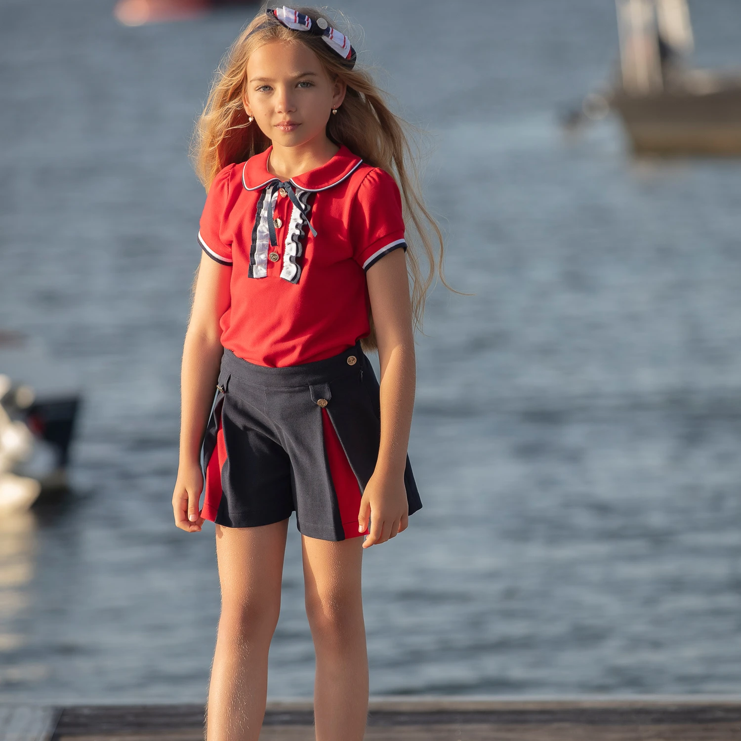 Patachou Girls Red Cotton Piqué Polo Shirt 2 Patachou Girls Red Cotton Piqué Polo Shirt - Image 2