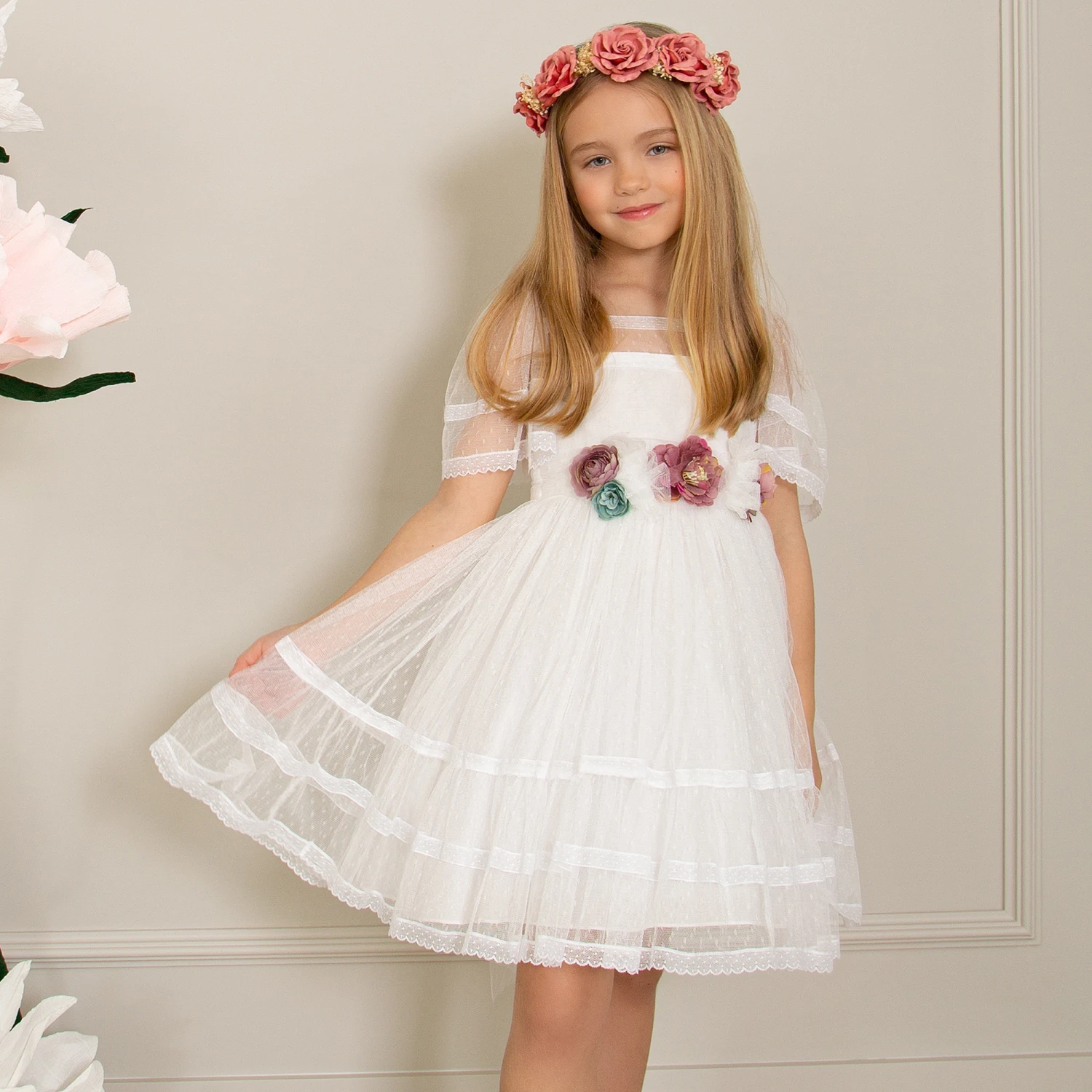 Patachou Girls White Tulle Dress 2 Patachou Girls White Tulle Dress - Image 2