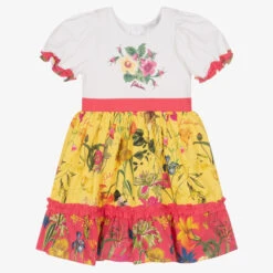 Patachou Girls Yellow Botanical Cotton Dress