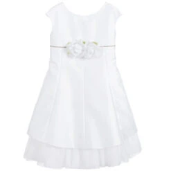Piccola Ludo Girls White Satin Dress