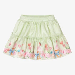 Piccola Speranza Green Floral Ruffle Satin Skirt