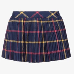 Piccola Speranza Navy Blue Check Pleated Skirt