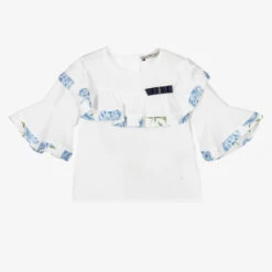 Piccola Speranza White & Blue Chiffon Blouse