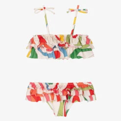 PUCCI Girls Ivory Marmo Print Frills Bikini