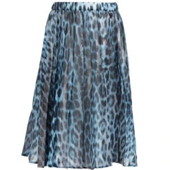 Roberto Cavalli Blue Leopard Print Pleated Skirt