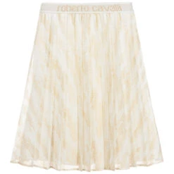 Roberto Cavalli Ivory & Gold Georgette Skirt