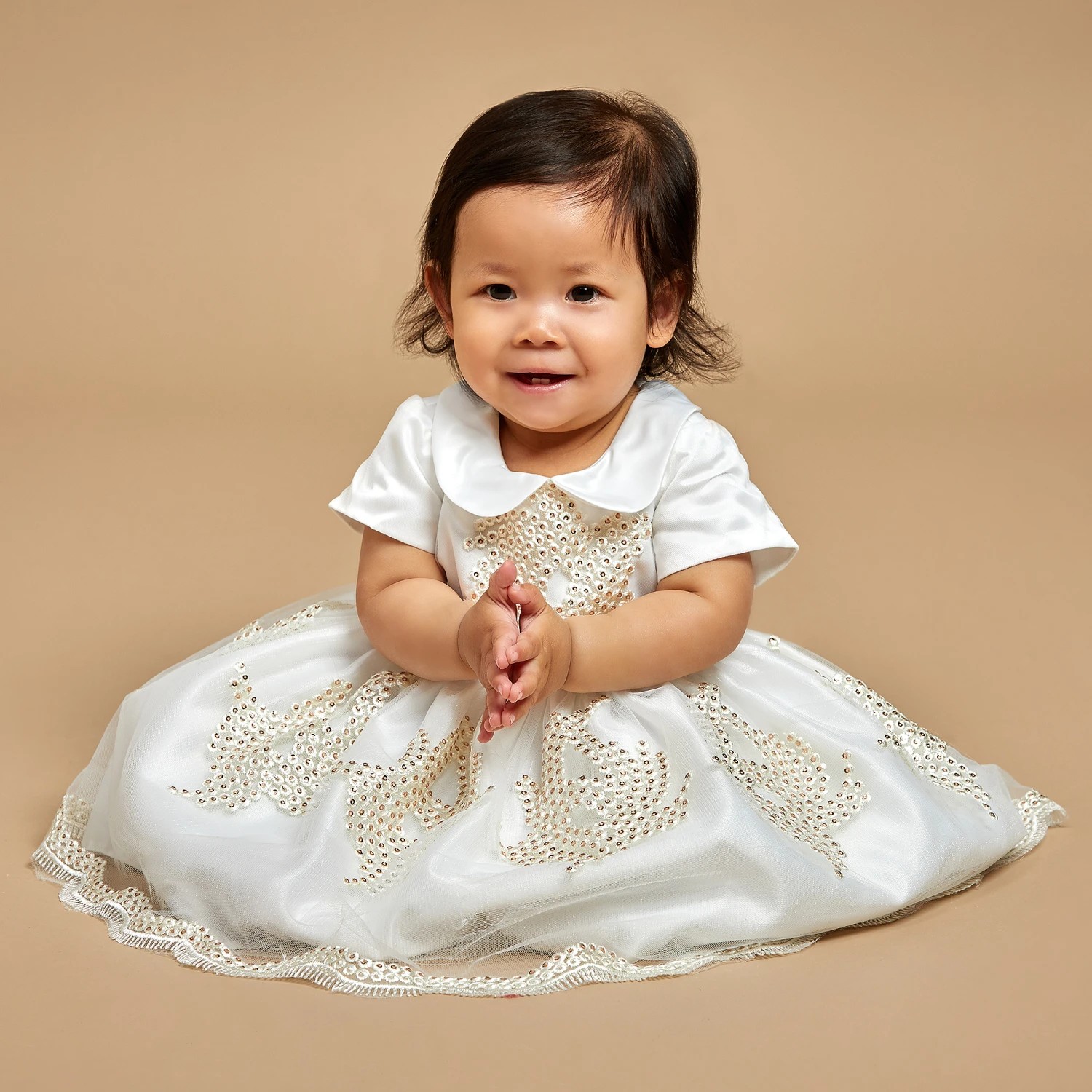 Romano Princess Baby Girls Ivory & Gold Dress 2 Romano Princess Baby Girls Ivory & Gold Dress - Image 2