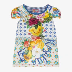 Rosalita Señoritas Girls Blue Cotton Floral Fruit T-Shirt