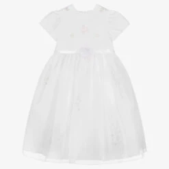 Sarah Louise Girls White Embroidered Organza Dress