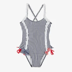 Selini Action Blue Stripe Ruffle Swimsuit