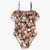 Selini Action Girls Black Floral Swimsuit