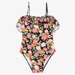 Selini Action Girls Black Floral Swimsuit