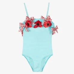 Selini Action Girls Blue Flowers & Bows Swimsuit