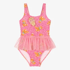 Selini Action Girls Pink Teddy Bear Tutu Swimsuit
