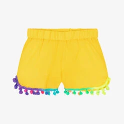 Selini Action Girls Yellow Cotton Pom-Pom Shorts