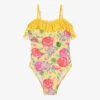 Selini Action Girls Yellow Floral & Dot Print Swimsuit