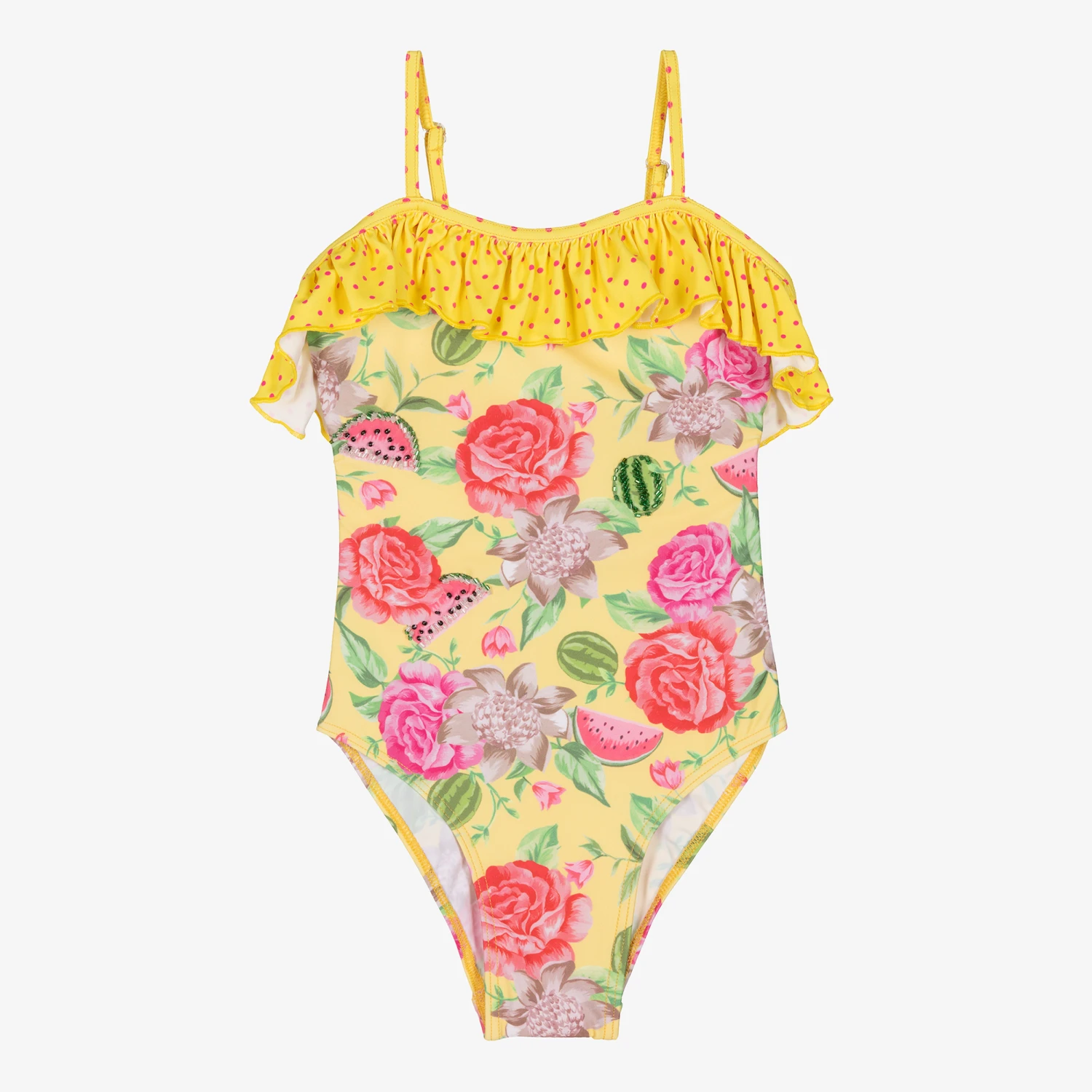 Selini Action Girls Yellow Floral & Dot Print Swimsuit 1 Selini Action Girls Yellow Floral & Dot Print Swimsuit
