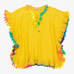 Selini Action Girls Yellow Pom-Pom Cotton Kaftan