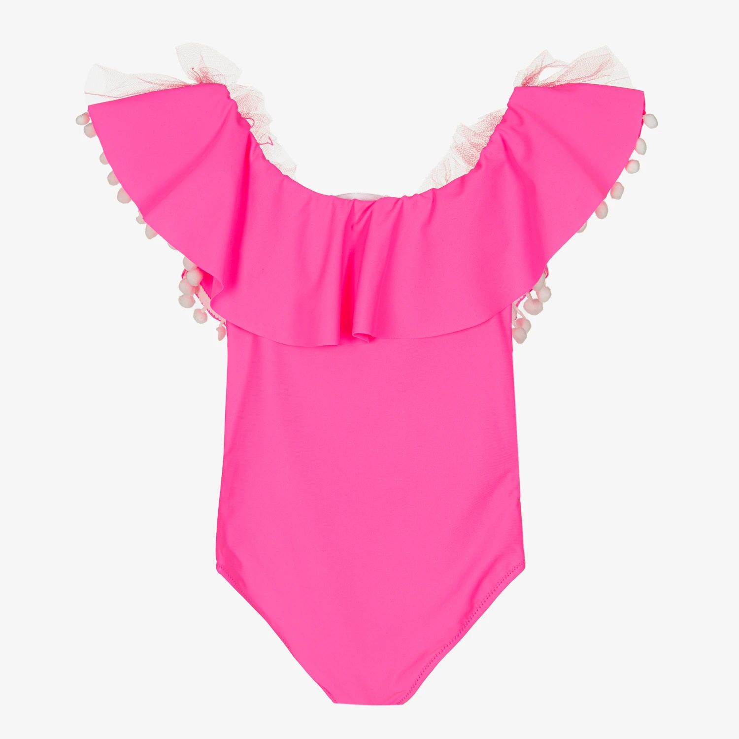 Stella Cove Girls Pink Ruffle Pom-Pom Swimsuit 2 Stella Cove Girls Pink Ruffle Pom-Pom Swimsuit - Image 2