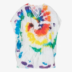 Stella Cove Girls White Rainbow Tie-Dye Kaftan