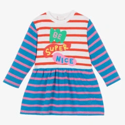 Stella McCartney Kids Girls Blue Stripe Slogan Dress