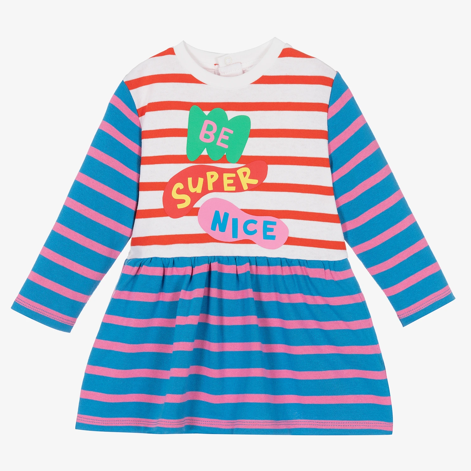 Stella McCartney Kids Girls Blue Stripe Slogan Dress 1 Stella McCartney Kids Girls Blue Stripe Slogan Dress