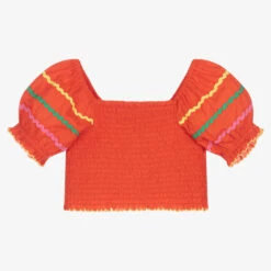 Stella McCartney Kids Girls Red Cotton Shirred Blouse