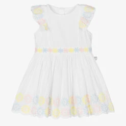 Stella McCartney Kids Girls White Organic Cotton Embroidered Dress