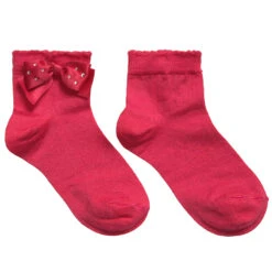 Story Loris Girls Dark Pink Socks With Diamanté Bow