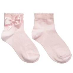 Story Loris Girls Pale Pink Socks With Diamanté Bow