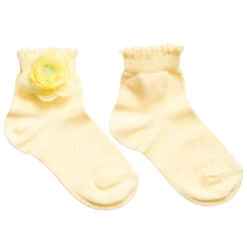Story Loris Girls Pale Yellow Socks With Floral Appliqué