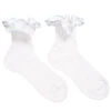 Story Loris Girls White Cotton Socks With Pale Blue Ribbon Ruffles