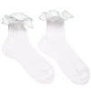 Story Loris Girls White Cotton Socks With Pale Green Ribbon Ruffles