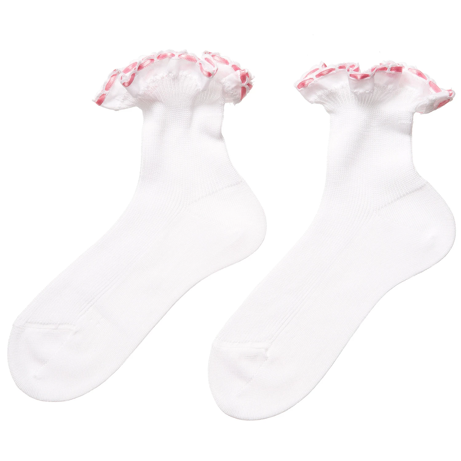 Story Loris Girls White Cotton Socks With Pink Ribbon Ruffles 3 Story Loris Girls White Cotton Socks With Pink Ribbon Ruffles - Image 3
