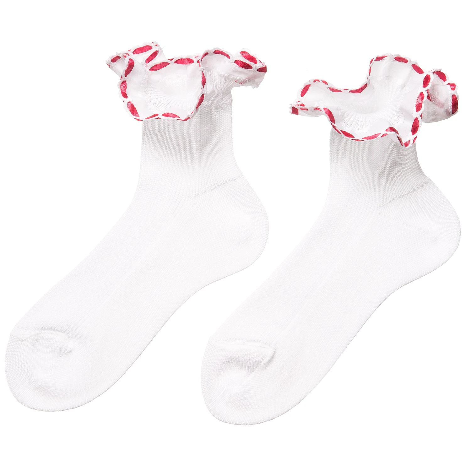 Story Loris Girls White Cotton Socks With Red Ribbon Ruffles 3 Story Loris Girls White Cotton Socks With Red Ribbon Ruffles - Image 3