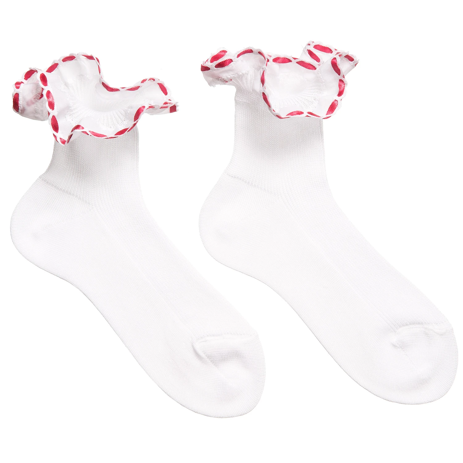 Story Loris Girls White Cotton Socks With Red Ribbon Ruffles 1 Story Loris Girls White Cotton Socks With Red Ribbon Ruffles