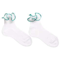 Story Loris Girls White & Green Ruffle Socks