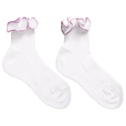Story Loris Girls White & Purple Ruffle Socks