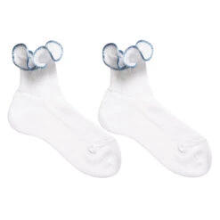 Story Loris Girls White & Sky Blue Ruffle Socks