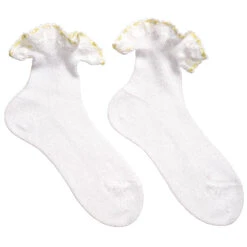 Story Loris Girls White Socks With Yellow Ribbon Ruffles