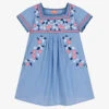 Sunuva Girls Blue Embroidered Floral Beach Dress