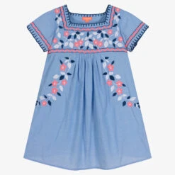 Sunuva Girls Blue Embroidered Floral Beach Dress