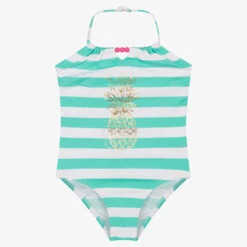 Sunuva Girls Green Striped Swimsuit (UPF 50+)