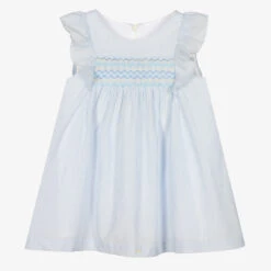 Tartine Et Chocolat Girls Blue Stripe Hand-Smocked Dress