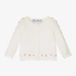 Tartine Et Chocolat Girls Ivory Cotton Rose Bud Cardigan