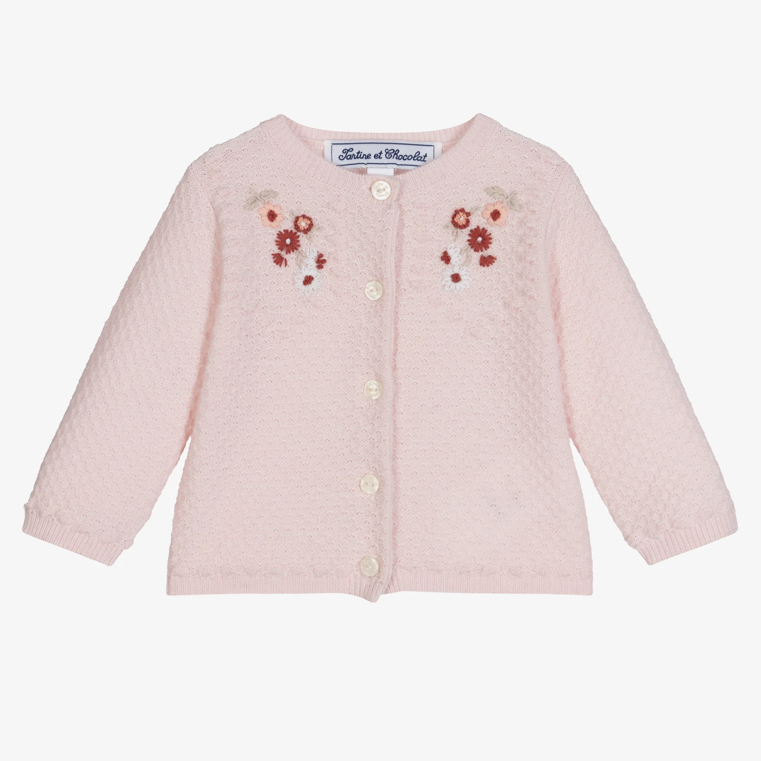 Tartine Et Chocolat Girls Pink Wool Knit Cardigan 1 Tartine Et Chocolat Girls Pink Wool Knit Cardigan