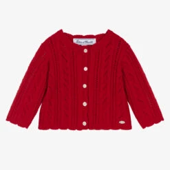 Tartine Et Chocolat Girls Red Wool Knit Cardigan