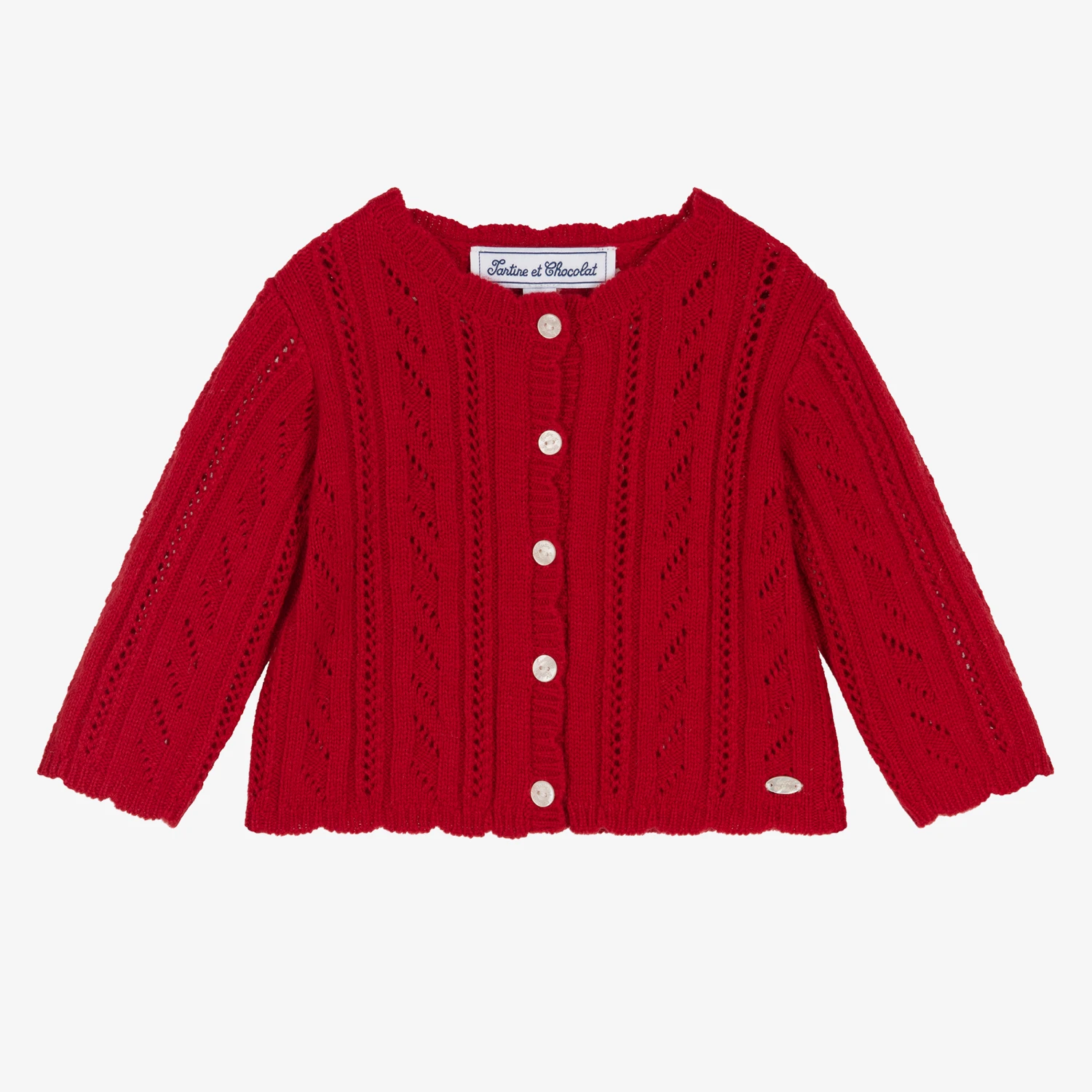Tartine Et Chocolat Girls Red Wool Knit Cardigan 1 Tartine Et Chocolat Girls Red Wool Knit Cardigan