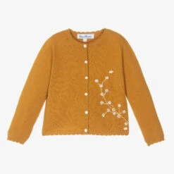 Tartine Et Chocolat Girls Yellow Wool Cardigan